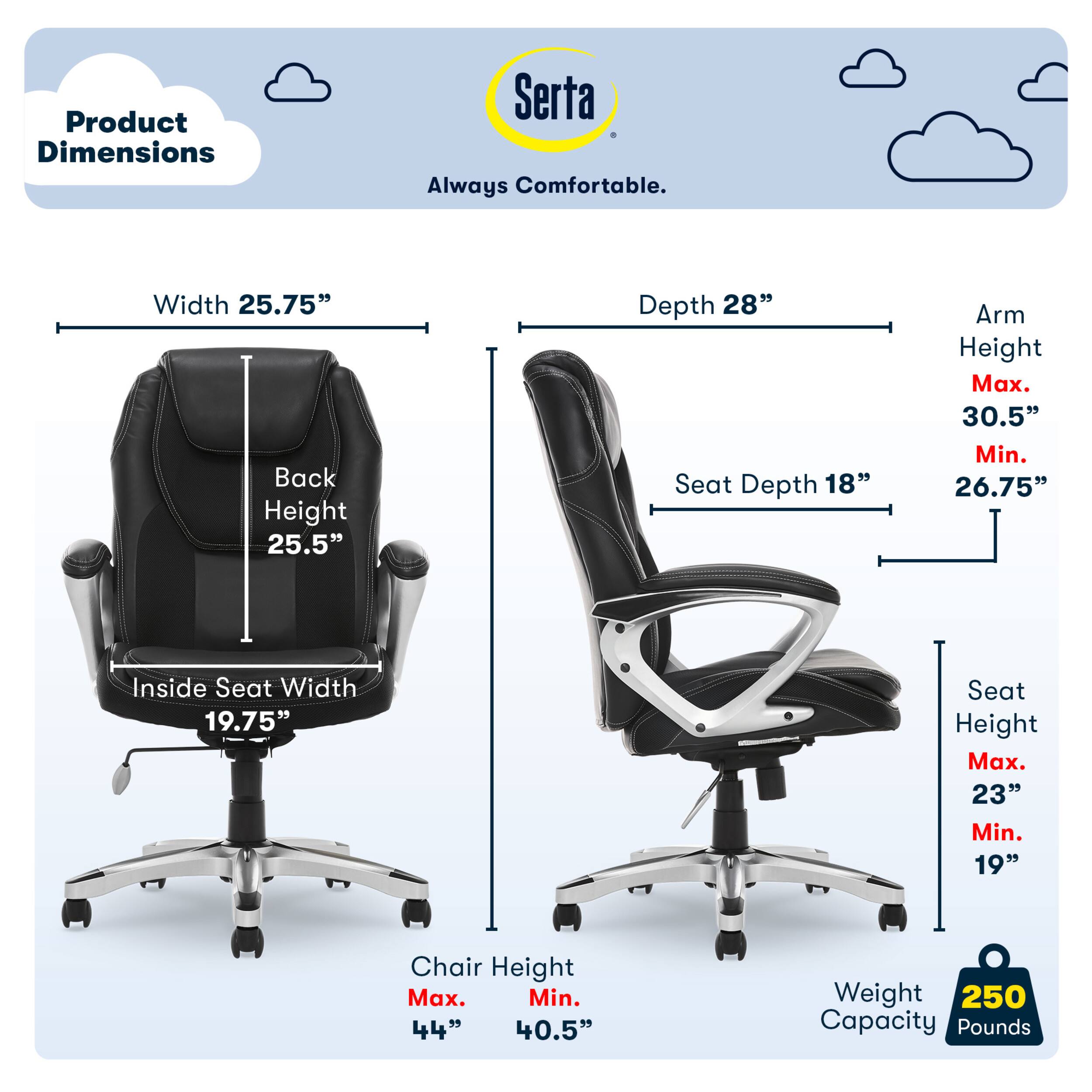 Alt View 11. Serta - Amplify Work or Play Ergonomic High-Back Faux Leather Swivel Executive Chair with Mesh Accents - Black.