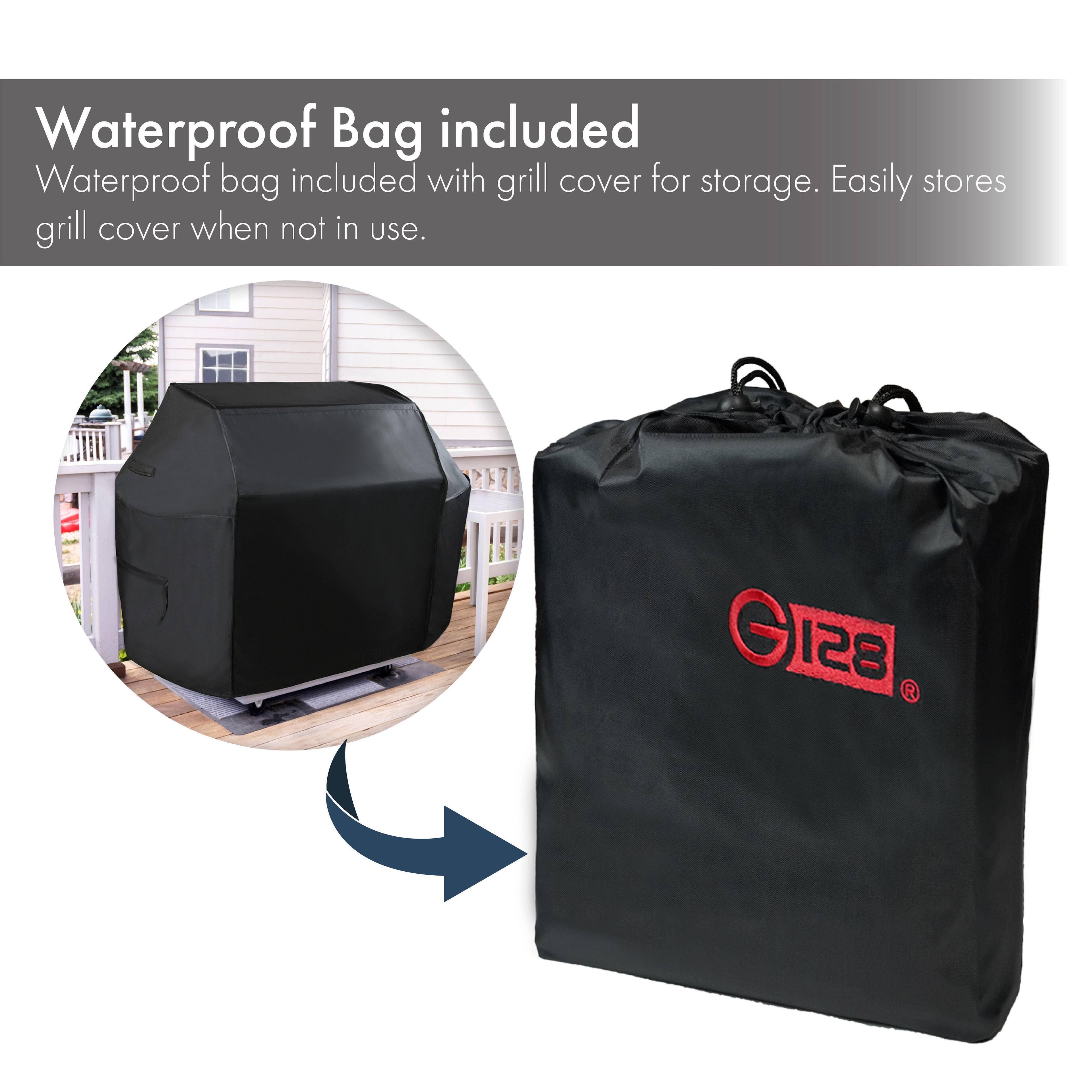 Waterproof Bag included  
Waterproof bag included with grill cover for storage. Easily stores grill cover when not in use.