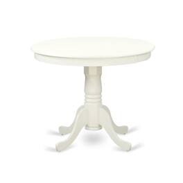 East West Furniture - ANT-LBK-TP Antique Modern Kitchen Round Dining Table with Pedestal Base, Linen - White & Black