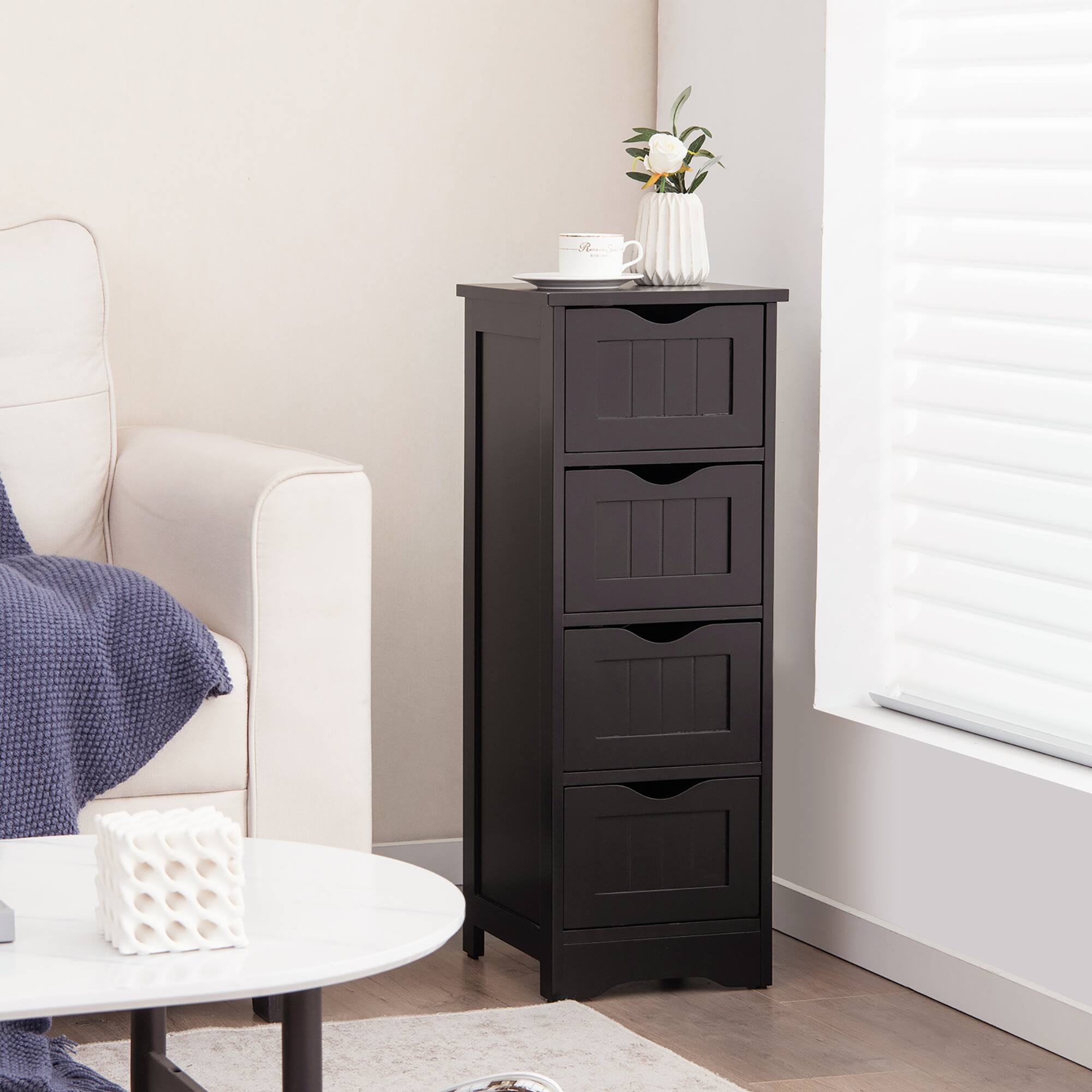 Alt View 4. Gymax - Gymax Bathroom Floor Cabinet Free Standing Storage Side Organizer W/4 Drawers Espresso - Espresso.