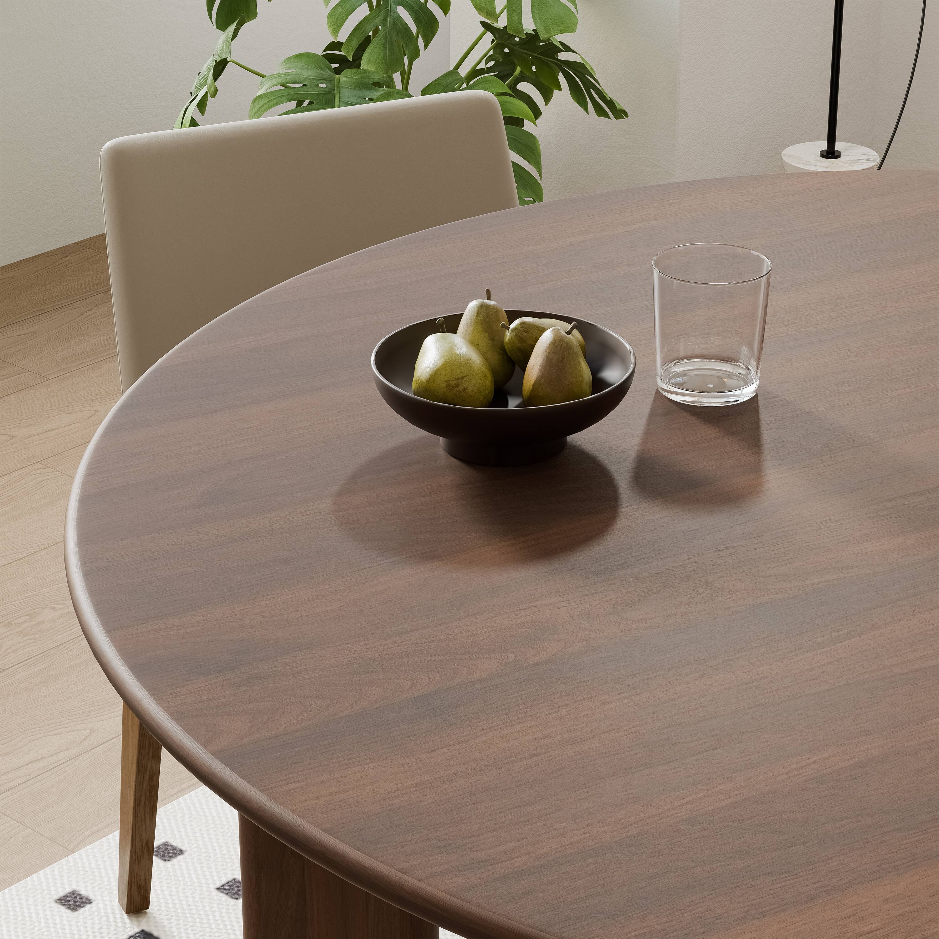 Left. Lirago - 59in. Tapered Leg Round Walnut Dining Table Solid Wood Timeless Style,Seats 10 People - Brown.