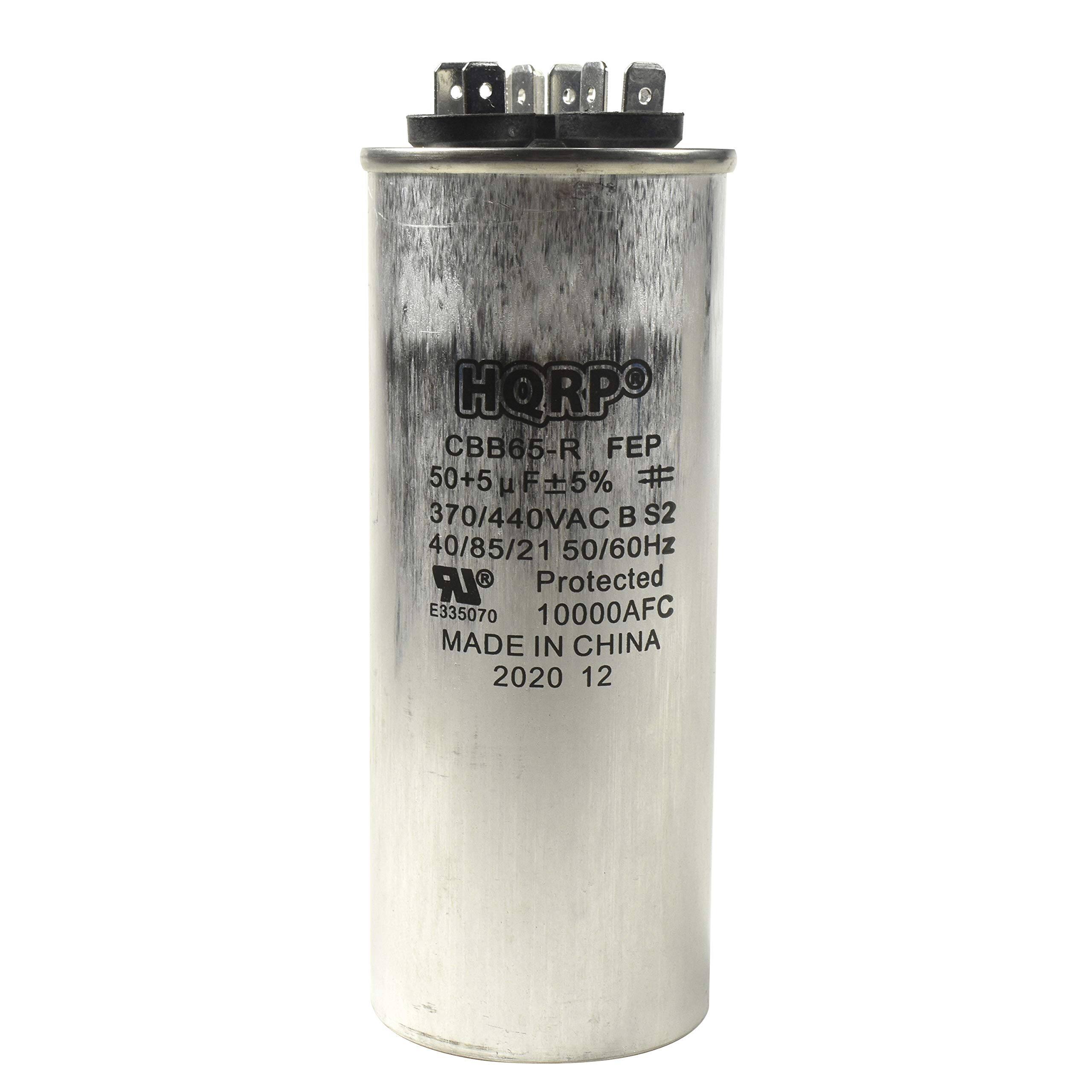 HQRPO  
CBB65-R FEP  
50+5 µF ±5%  
370/440VAC B S2  
40/85/21 50/60Hz  
Protected  
E335070  
10000AFC  
MADE IN CHINA  
2020 12