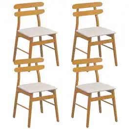 Gymax - Upholstered Dining Chairs Set of 4 Dining Chairs w/ Padded Seat High Back Natural and Beige - Yellow