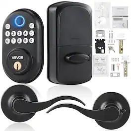 VEVOR - Fingerprint Door Lock with Level Handles, Fingerprint/Keypad Code/Key, One-Time and Anti-Peeking Password - Black