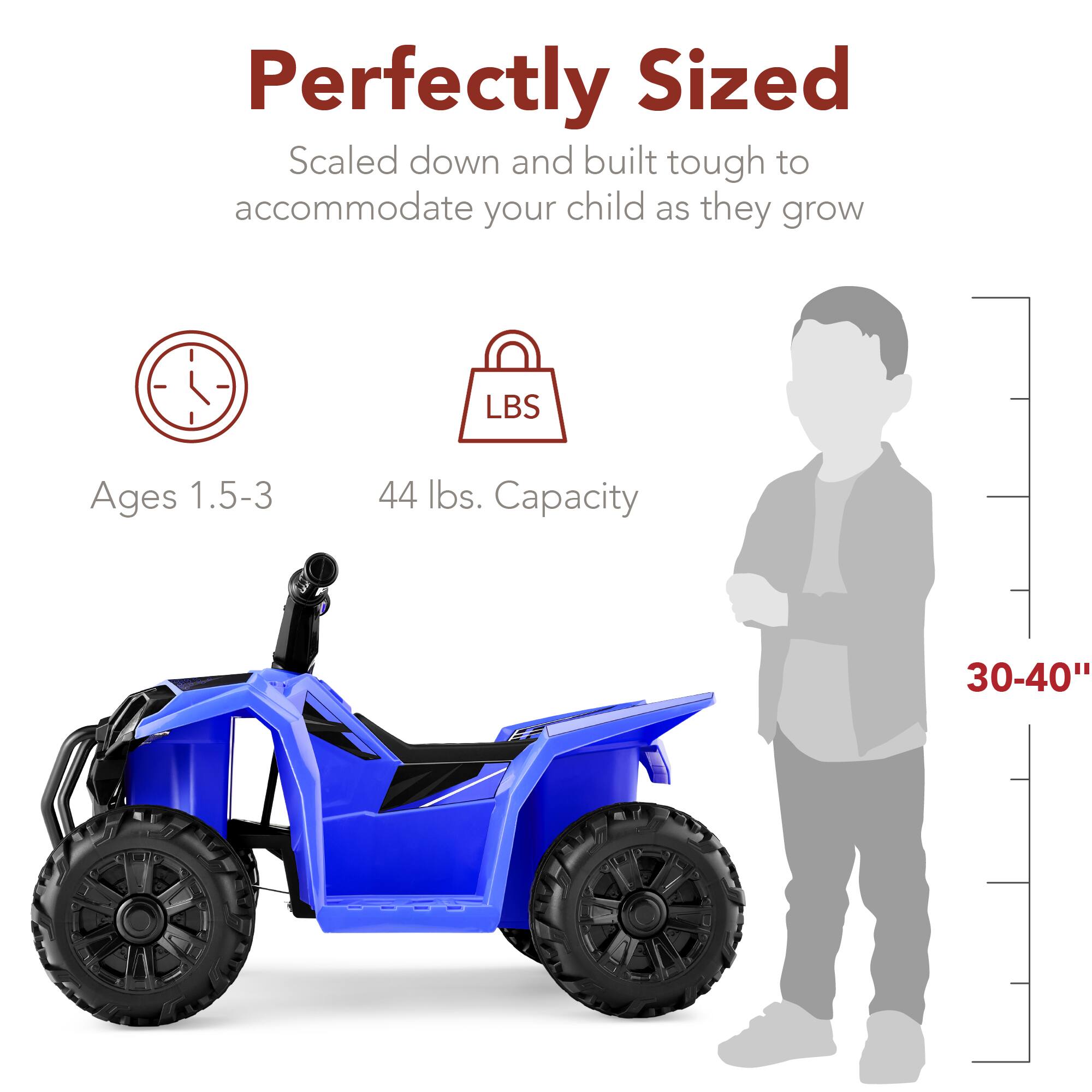 Perfectly Sized  
Scaled down and built tough to accommodate your child as they grow  
Ages 1.5-3  
44 lbs. Capacity  
30-40"
