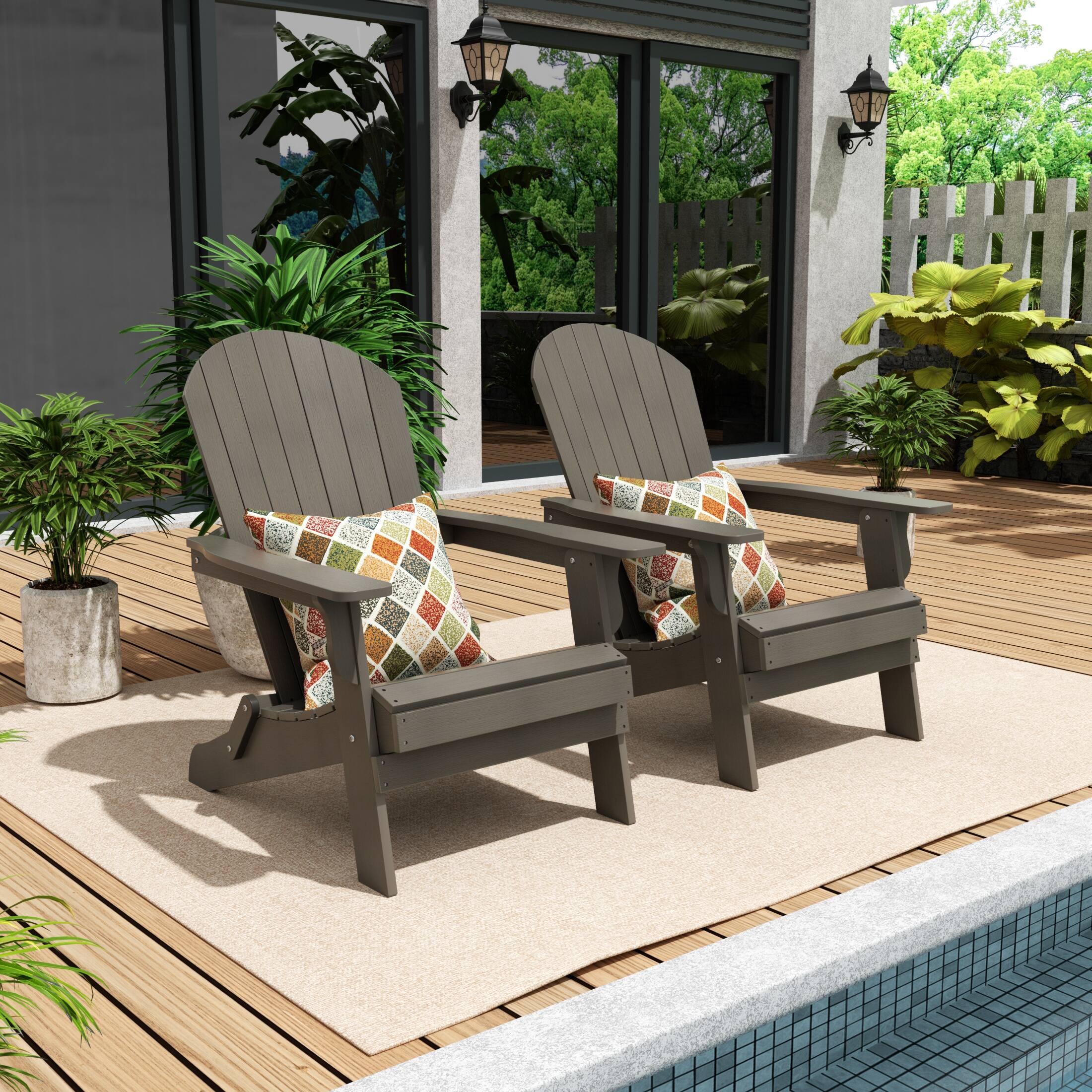 Angle. WestinTrends - WestinTrends Tuscany HIPS Outdoor Folding Adirondack Seashell Chair (Set of 2) - Charcoal Gray.