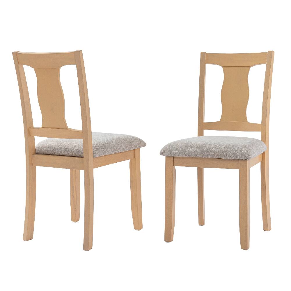 Alt View 1. Loheer - Loheer Dining Chairs Set of 2, Mid-Century Rubberwood Upholstered Chairs with High Backrest, Beige - Beige.