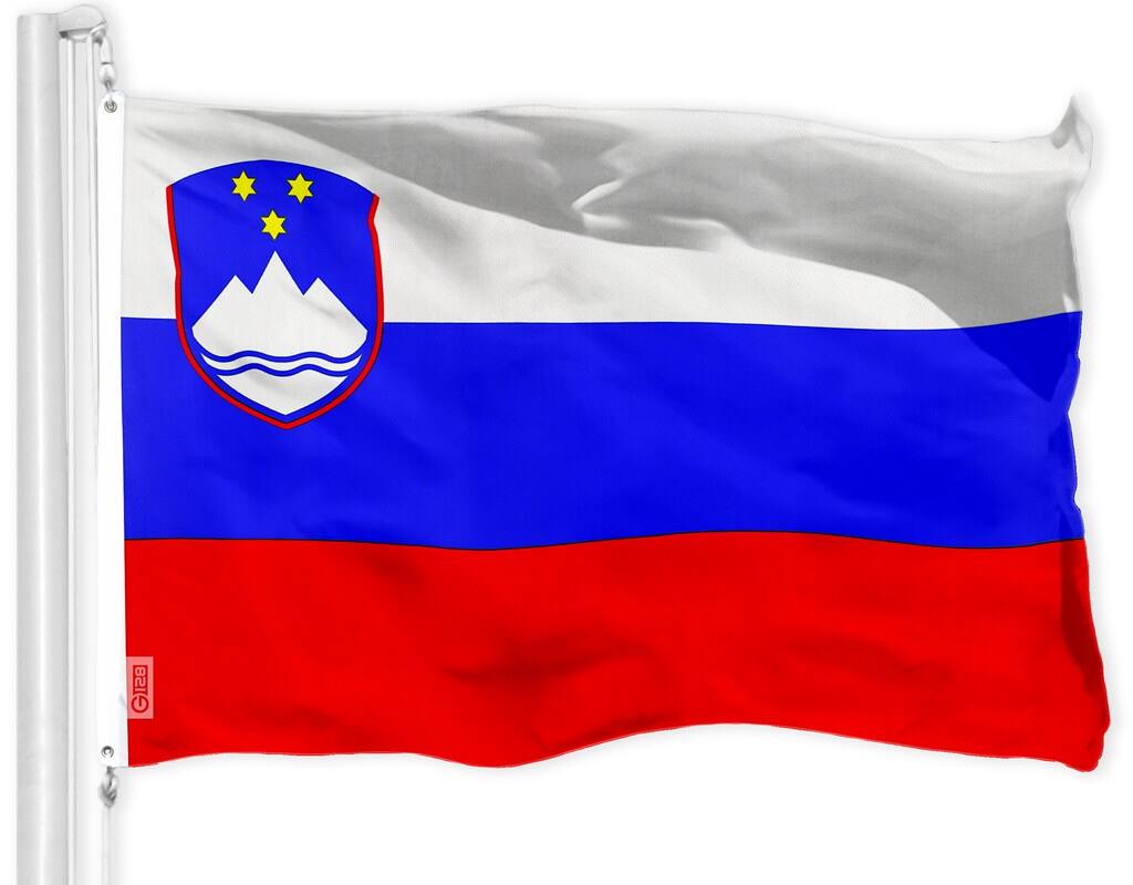 Front. G128 - Slovenia Flag 3x5 ft – 150D Polyester, Indoor/Outdoor with Brass Grommets. - Assorted Colors.