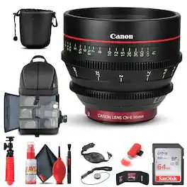 Canon - CN-E 50mm T1.3 L F Cine Lens (6570B001) + BackPack + 64GB Card + More - Black