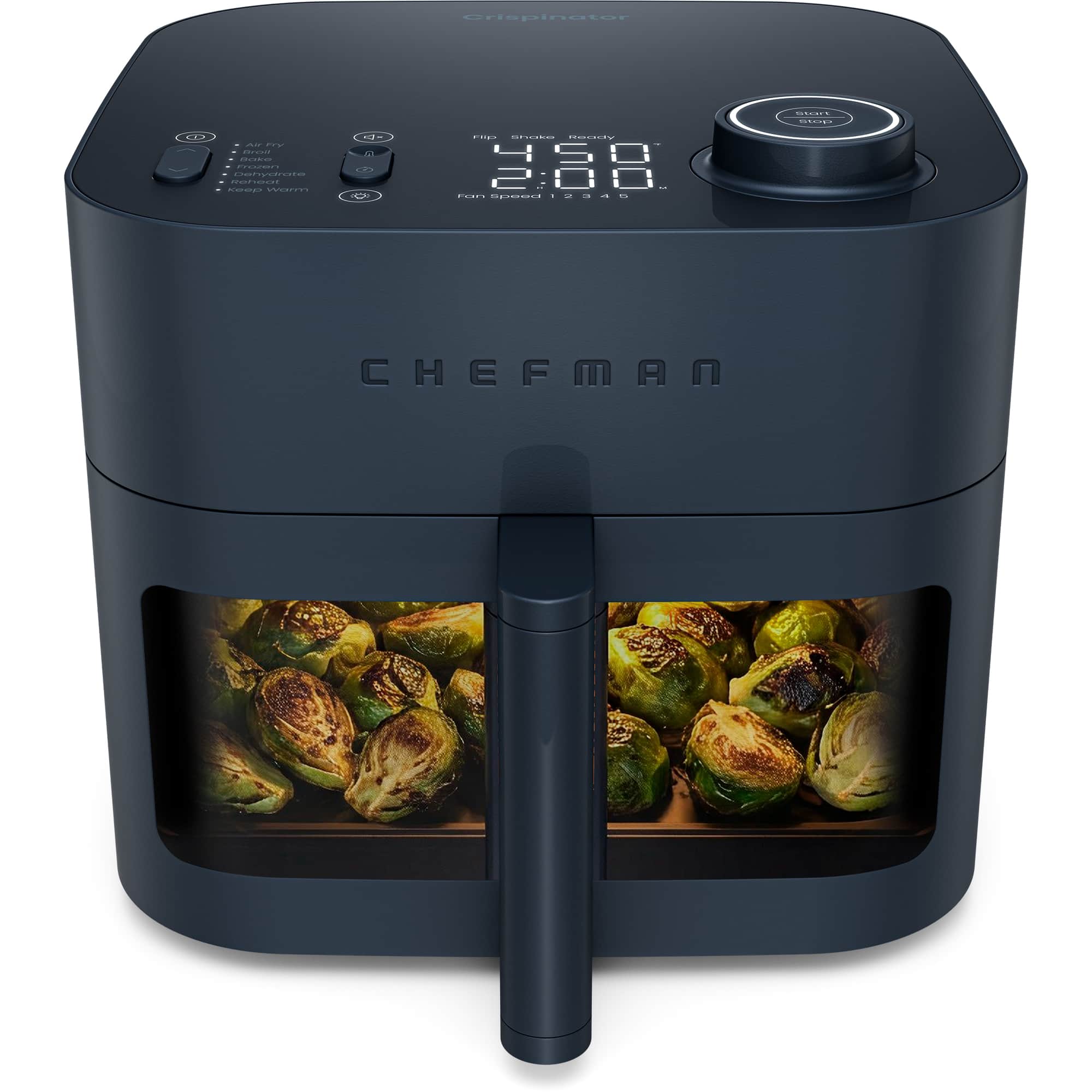 Chefman - Crispinator 8-Quart 7-in-1 Air Fryer with Powerful, Whisper-Quiet DC Motor & 450°F Max Temp - Midnight