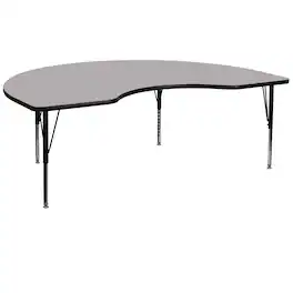 Flash Furniture - Wren 48''W x 72''L Kidney Grey Thermal Laminate Activity Table - Height Adjustable Short Legs - Gray