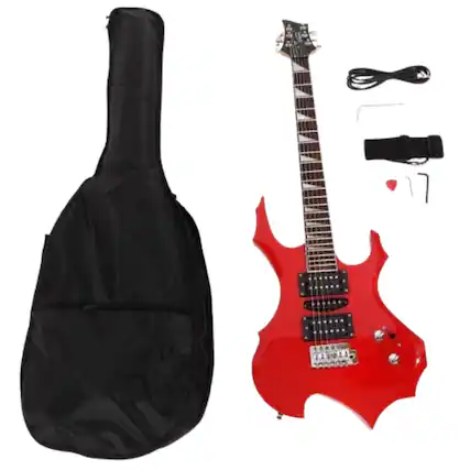 Front. Stock Preferred - Glarry 6-String Electric Guitar Starter Kit with 20W Amplifier - Red (Flame/Burning Fire Design).