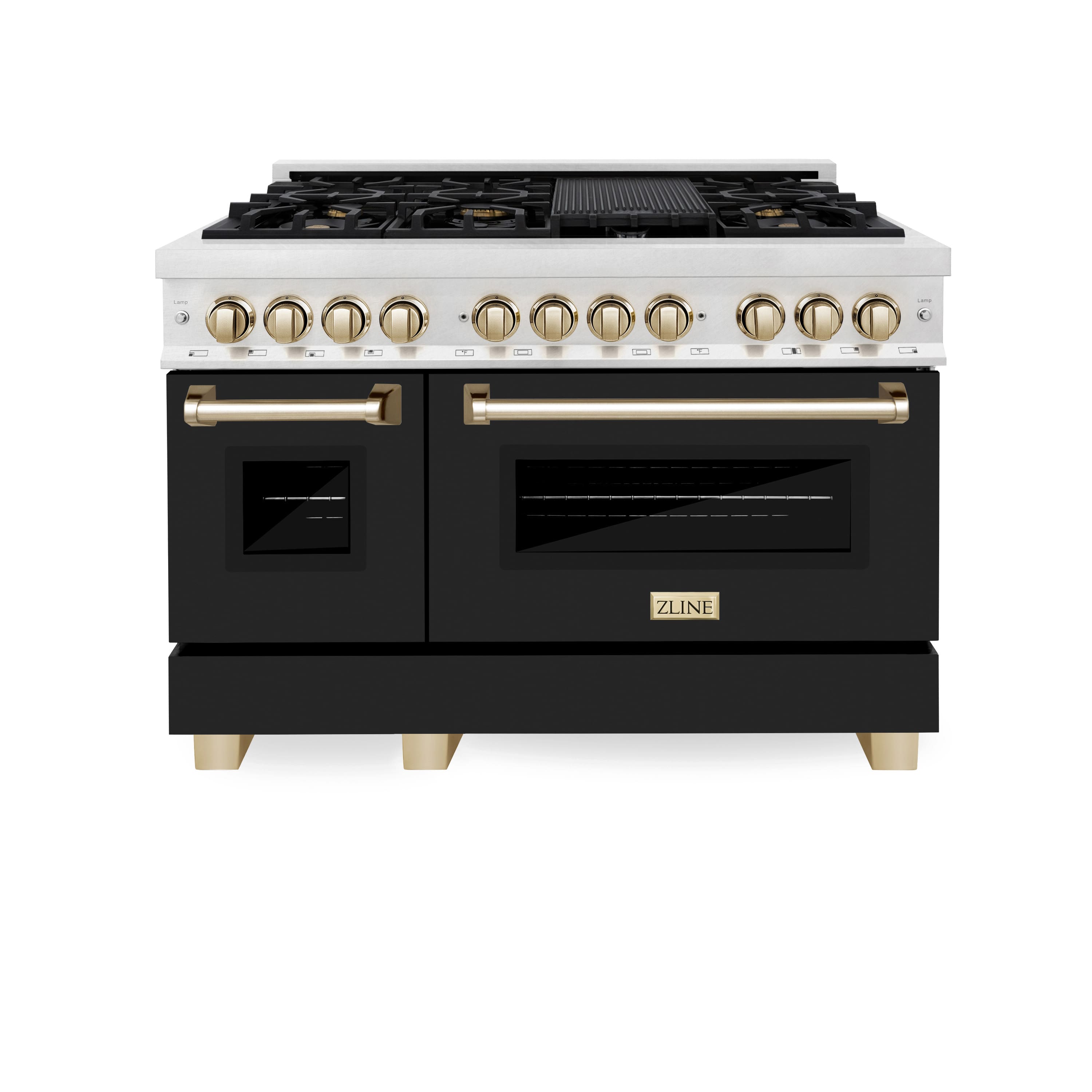 ZLINE - Autograph 48 in. Legacy Dual Fuel Range in Satin Steel w/ Black & Gold Accents (RASZ-BLM-48-G) - Black Matte - Front_Zoom