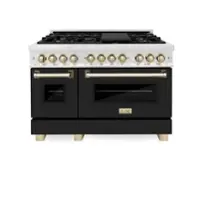 ZLINE - Autograph 48" Legacy Dual Fuel Range in DuraSnow w/ Black & Gold Accents (RASZ-BLM-48-G) - Front_Zoom
