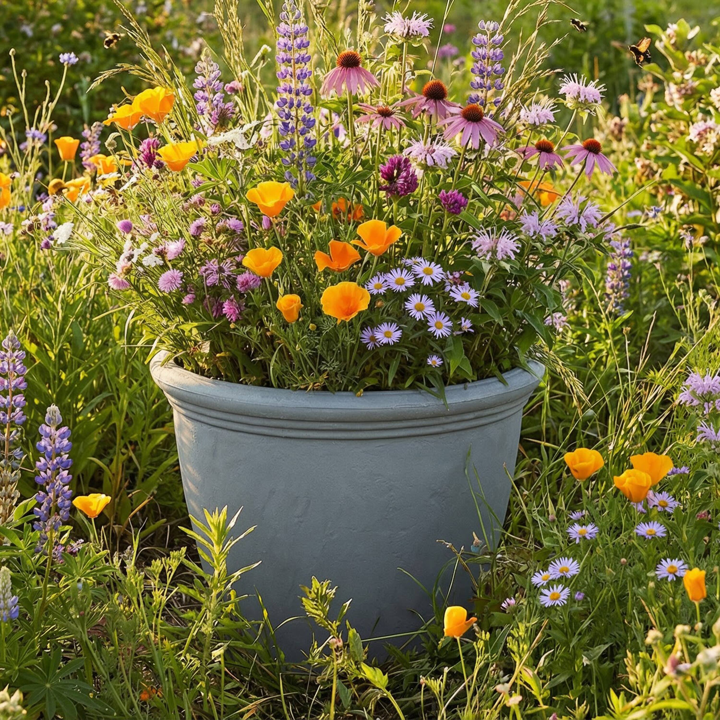 Alt View 1. Sunnydaze - 20 in Anjelica Dual-Wall Polyresin Planter - Set of 2 - Light Gray.