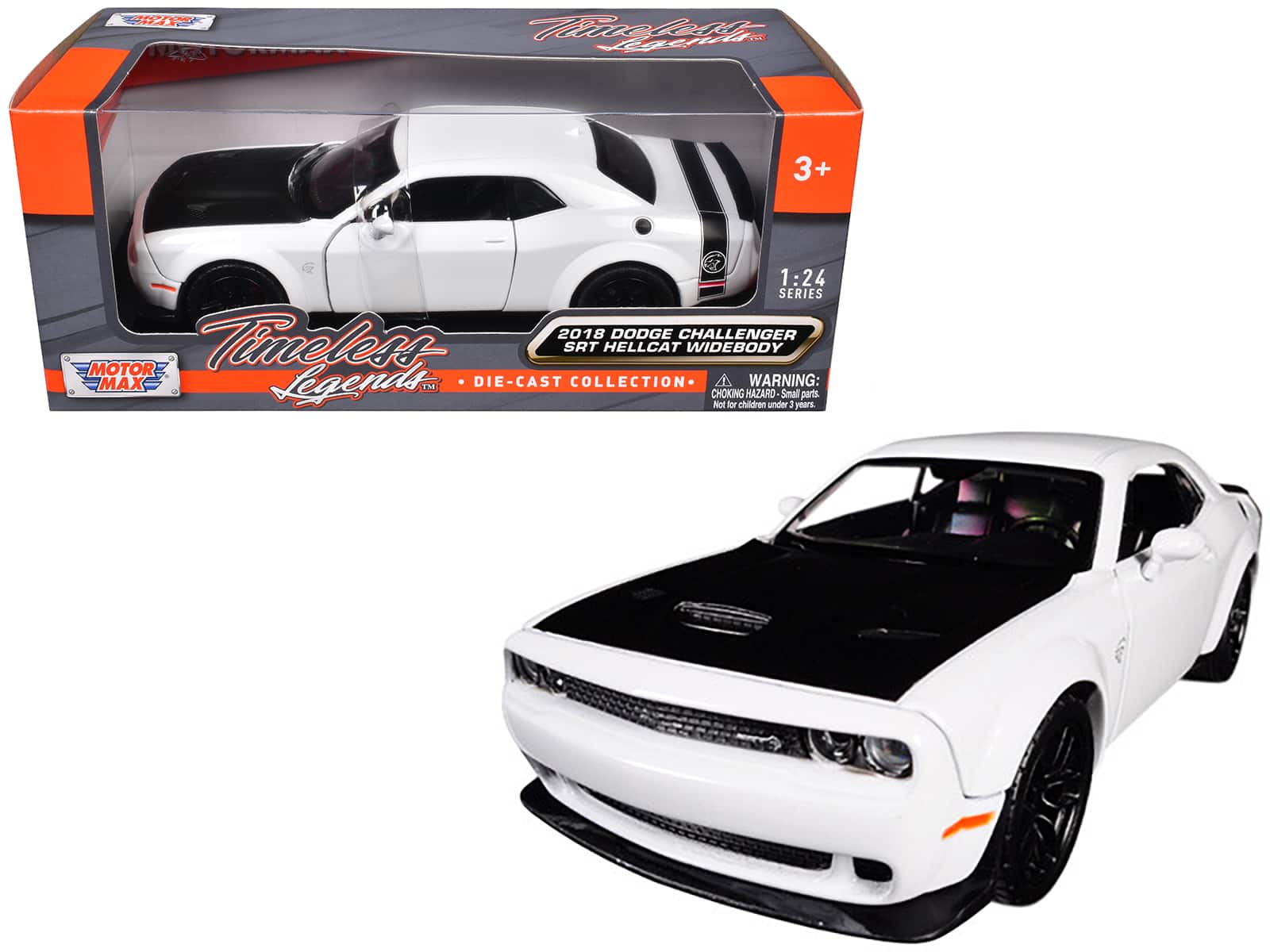 2018 Dodge Challenger SRT Hellcat Widebody White with Black Hood 1/24 Diecast Model Car by Motormax price history on PriceWatchPro