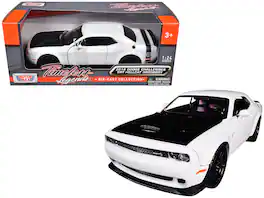 2018 Dodge Challenger SRT Hellcat Widebody White with Black Hood 1/24 Diecast Model Car by Motormax