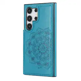 Dteck - for Samsung Galaxy S24 Ultra Embossed PU Leather Wallet Case,Flip Card Holder Magnetic Closure Shockproof Cover - Blue