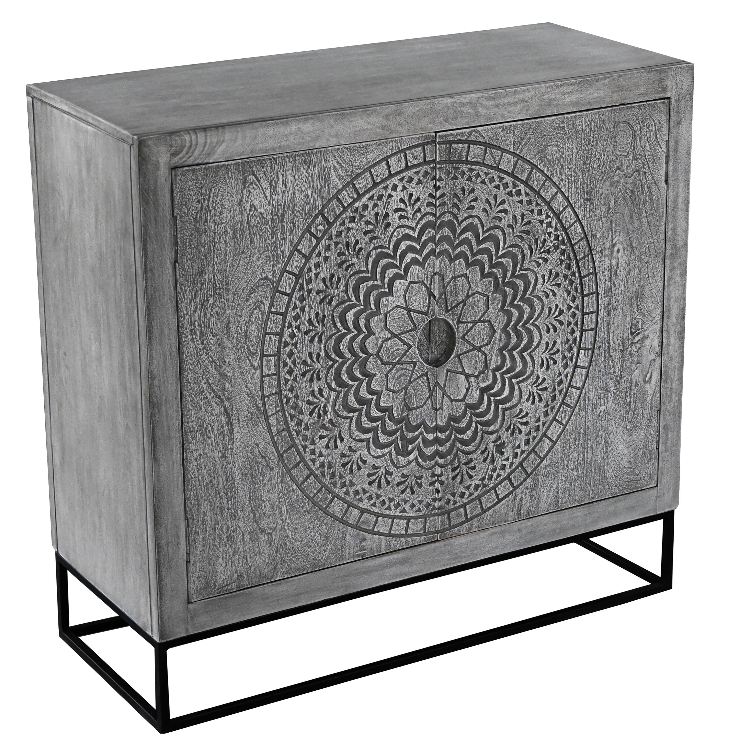 Front. Manhattan Lane - Zera 39 Inch Handcrafted Accent Cabinet with 2 Doors - Gray and Black.