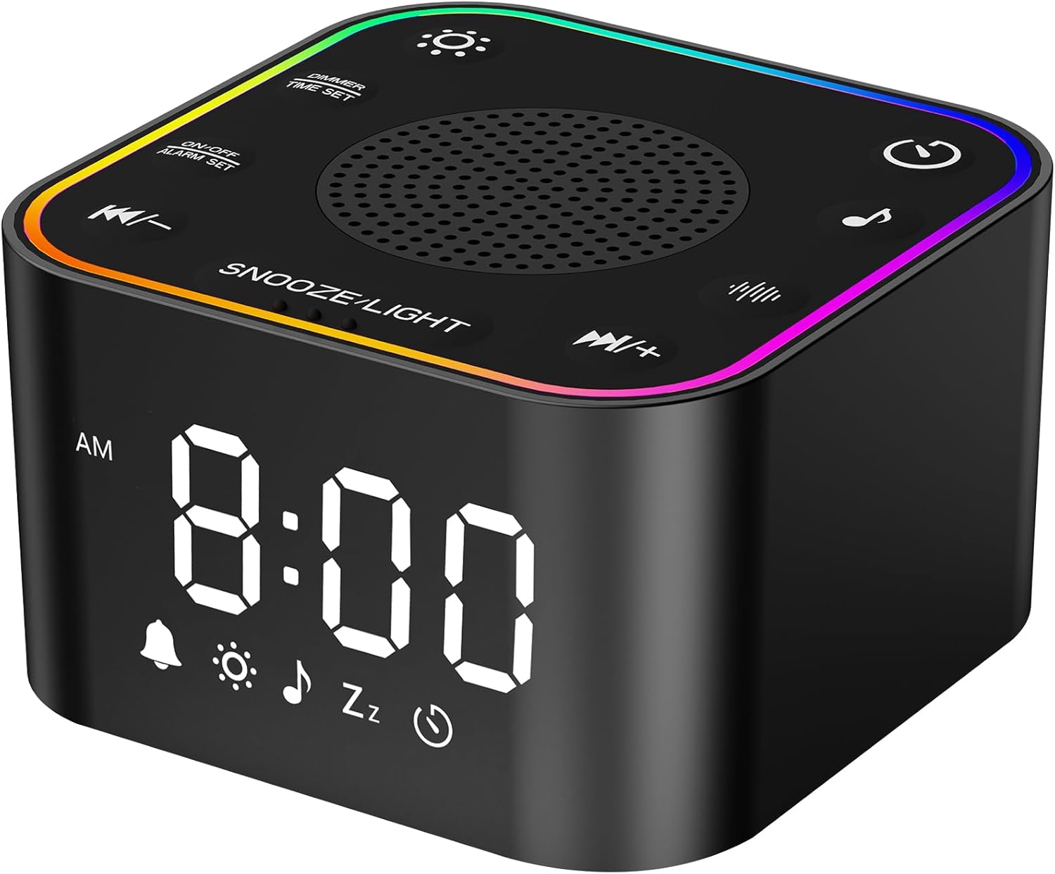 Stamp n Camp - White Noise Sound Machine: 30 Soothing Sounds, Sunrise Alarm Clock for Adults Gentle Wake Up, Adjustable Volume & Night - Black-3.15*3.15*1.85 Inch