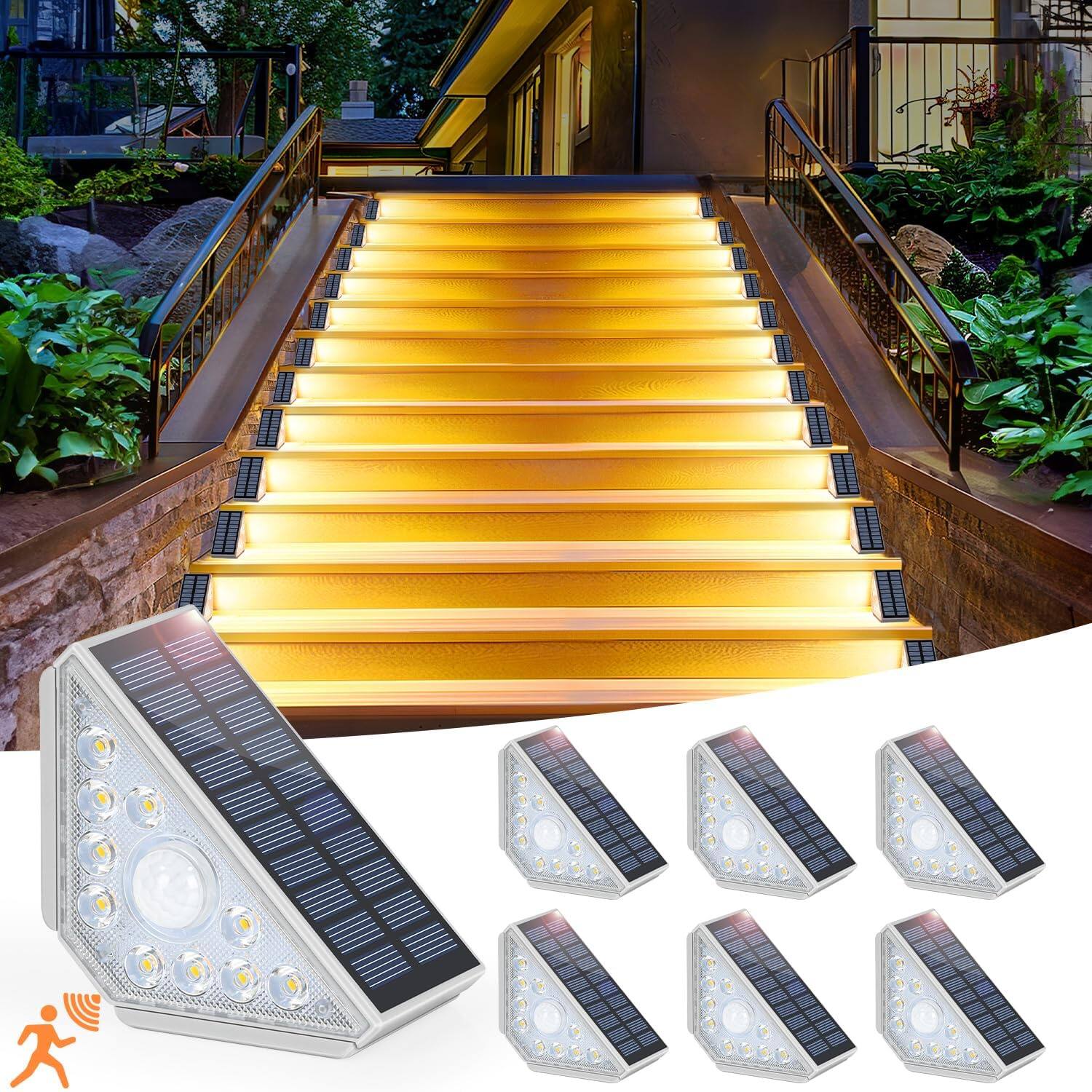 Nordic Hygge - 6-Pack Solar Step Lights for Outside – Waterproof IP67 Motion Sensor LED Stair Lights - Clear