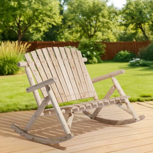 Winado - 38in 1PC Wooden Rocking Chair Adirondack Rustic with High Back, Slatted Seat, Backrest for Outdoor Garden Backyard - Natural