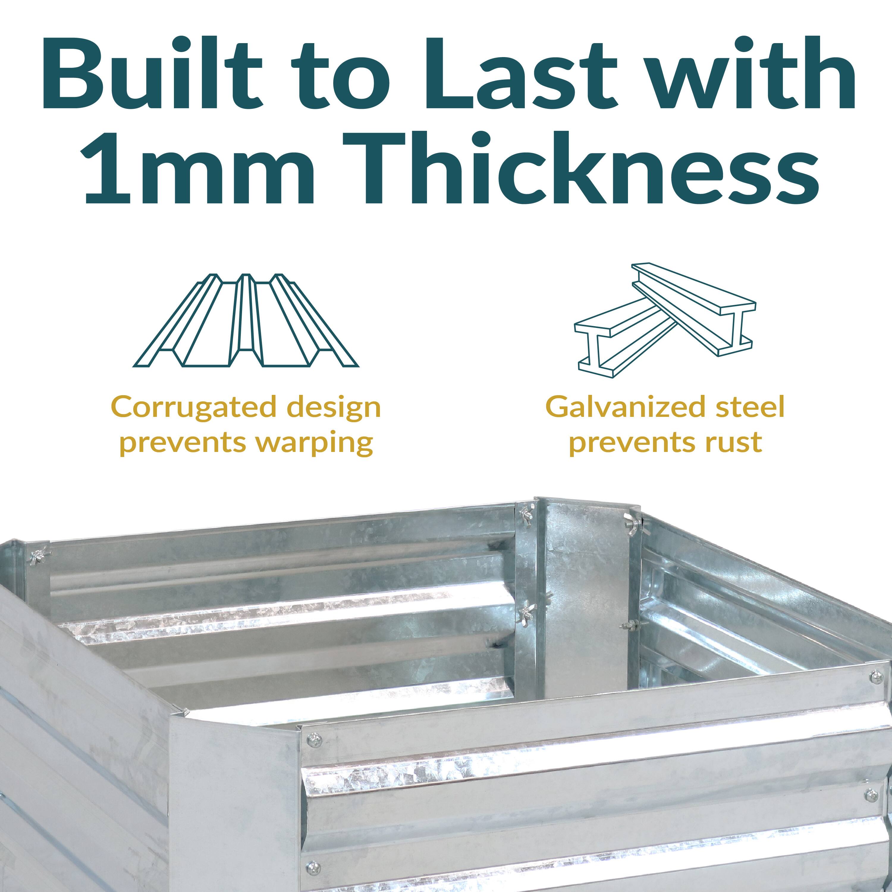 Built to Last with 1mm Thickness

- Corrugated design prevents warping
- Galvanized steel prevents rust