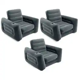 Intex - Inflatable Pull Out Sofa Chair Sleeper w/ Twin Sized Air Mattress (3 Pack) - Charcoal