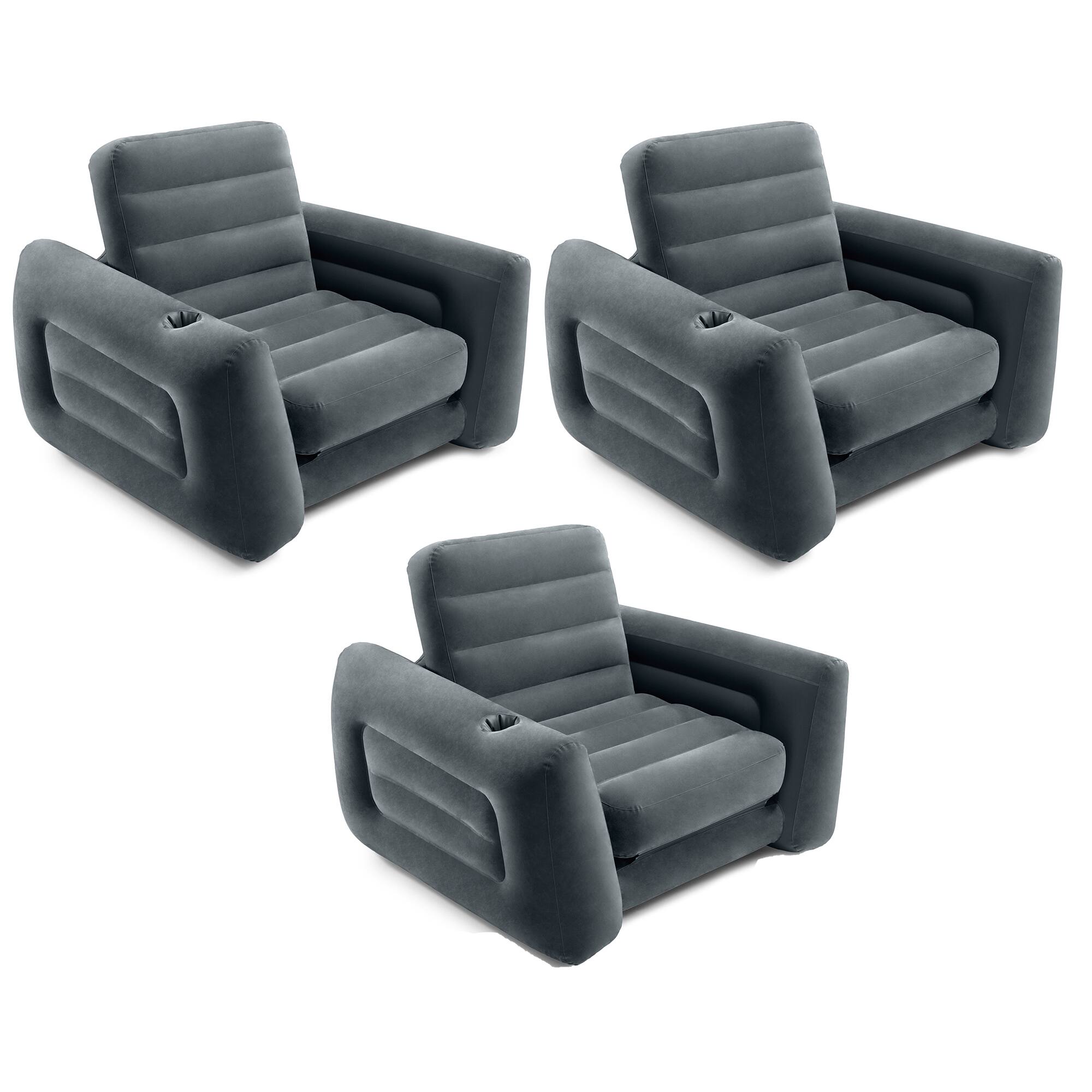 Front. Intex - Intex Inflatable Pull Out Sofa Chair Sleeper w/ Twin Sized Air Mattress (3 Pack) - Charcoal.