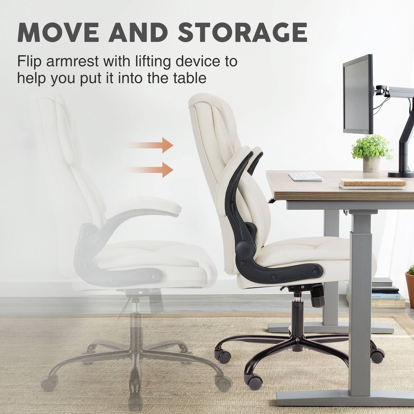 Move and Storage: Flip the armrest with a lifting device to help you put it into the table.