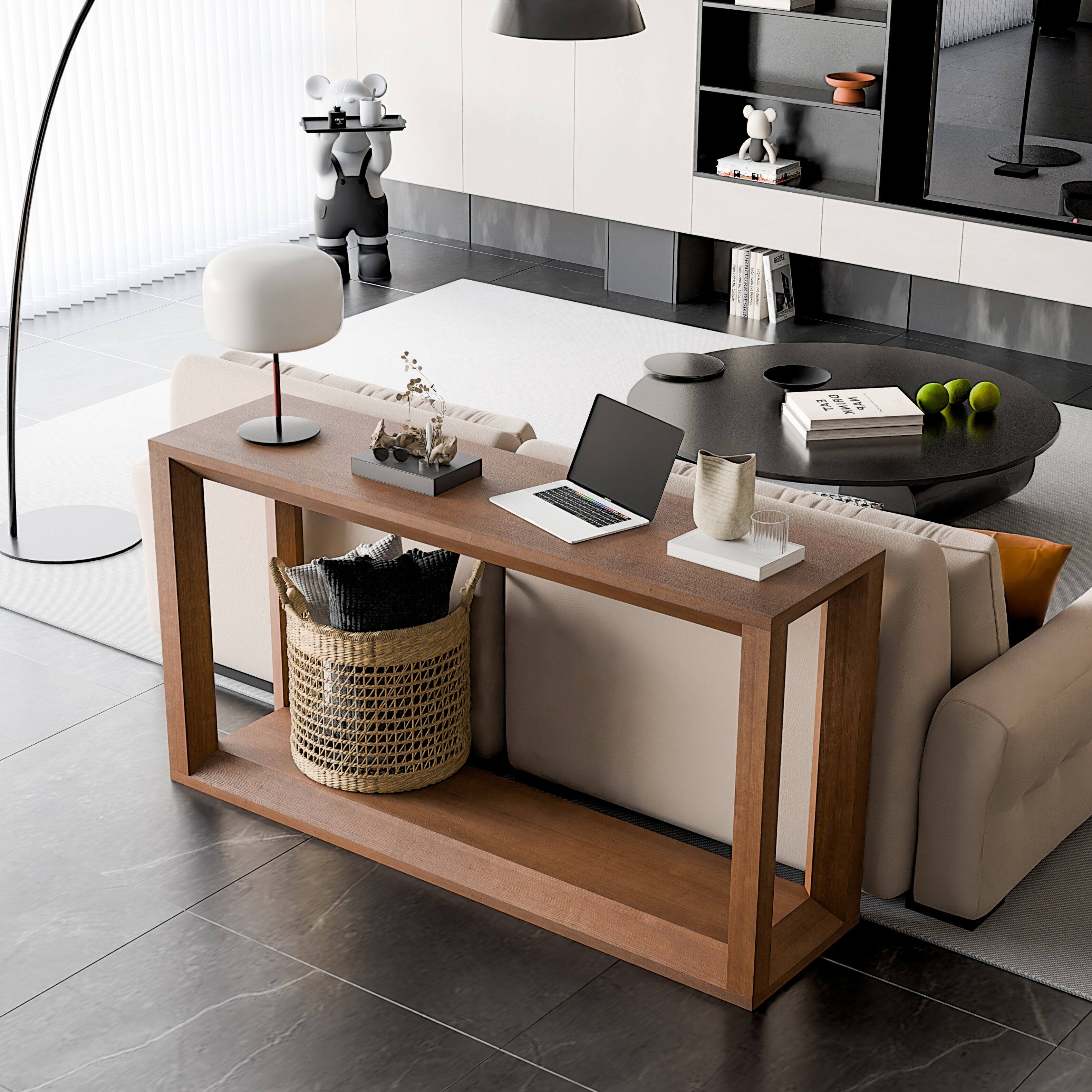 Angle. Loheer - Loheer Console Table, Dark Brown Rectangular Sofa Table Behind Couch with Open Shelf, 60 Inch Entryway Table - Dark Brown.