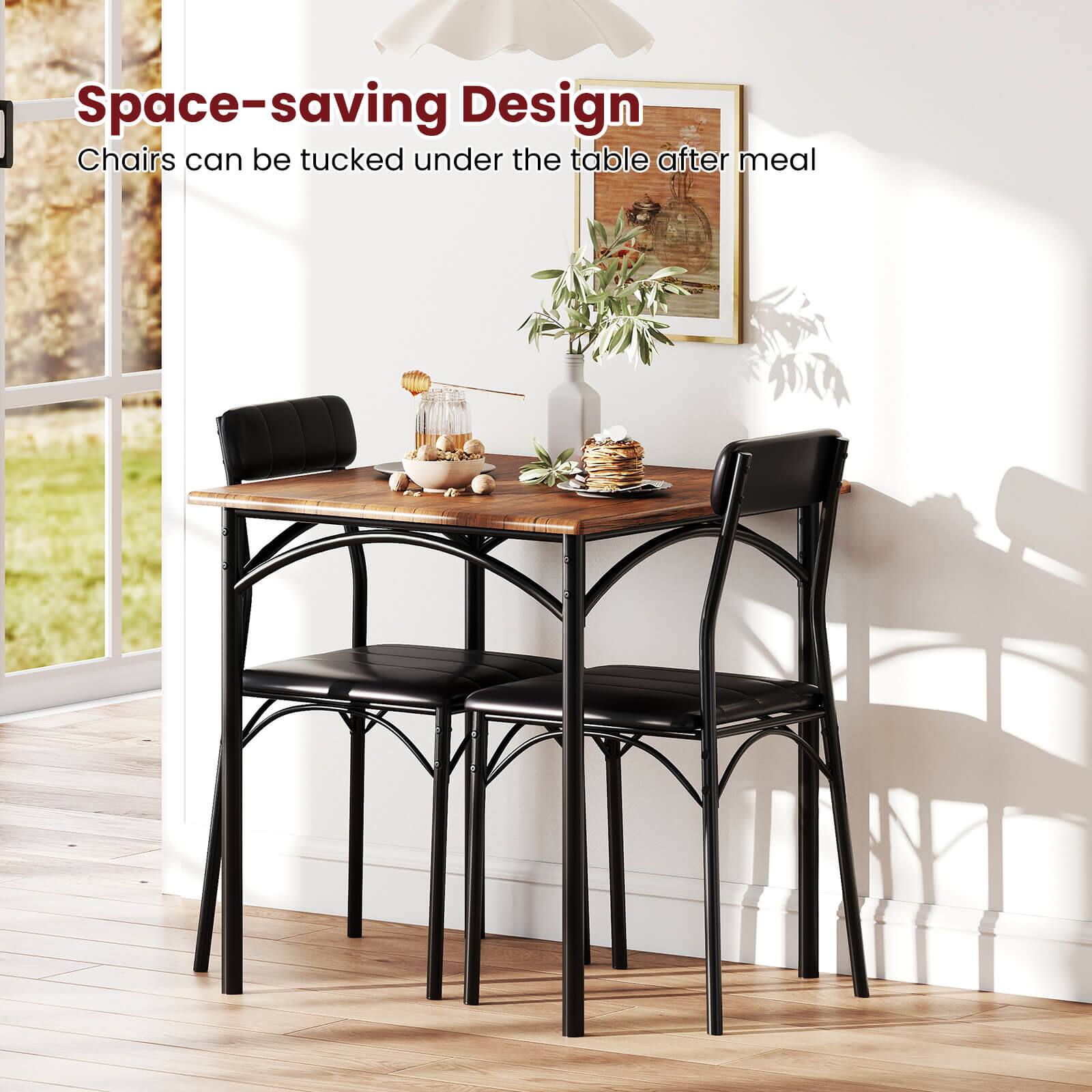 Space-saving Design  
Chairs can be tucked under the table after meal