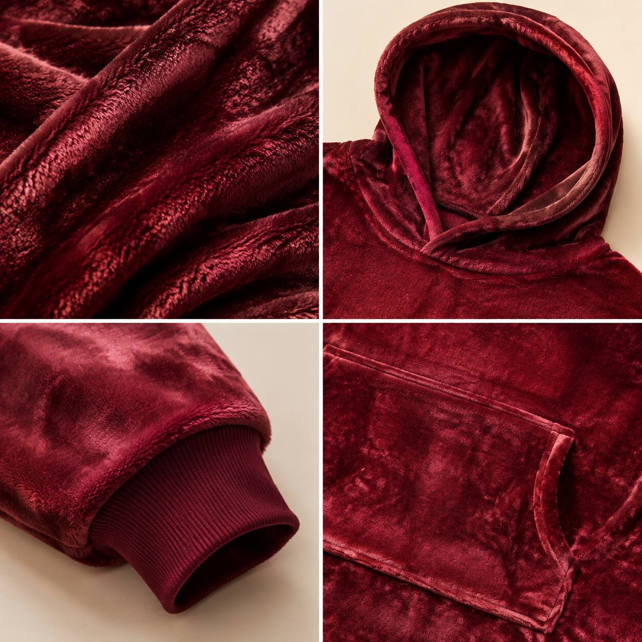Angle. Oumilen - Large Wearable Blanket Hoodie for Adults, Burgundy Oversized Flannel Hooded Sweatshirt Blanket with Big Pocket 47.2in - Burgundy.