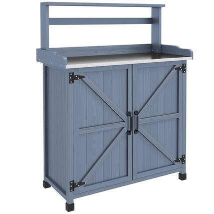 Front. Outsunny - Potting Bench, Outdoor Wooden Potting Table with Storage Cabinet with 2 Shelves, Garden Work Bench - Gray.