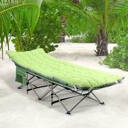 Oumilen - Folding Camping Cot with Padded Mattress, 600 LB Heavy Duty Portable Outdoor Bed - Green