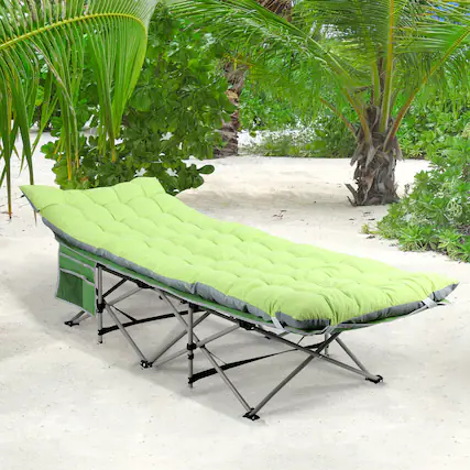 Front. Oumilen - Folding Camping Cot with Padded Mattress, 600 LB Heavy Duty Portable Outdoor Bed - Green.