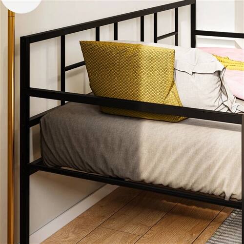Left. Hivvago - Twin size Black Metal Daybed Frame with Roll Out Trundle Bed Frame - Black.