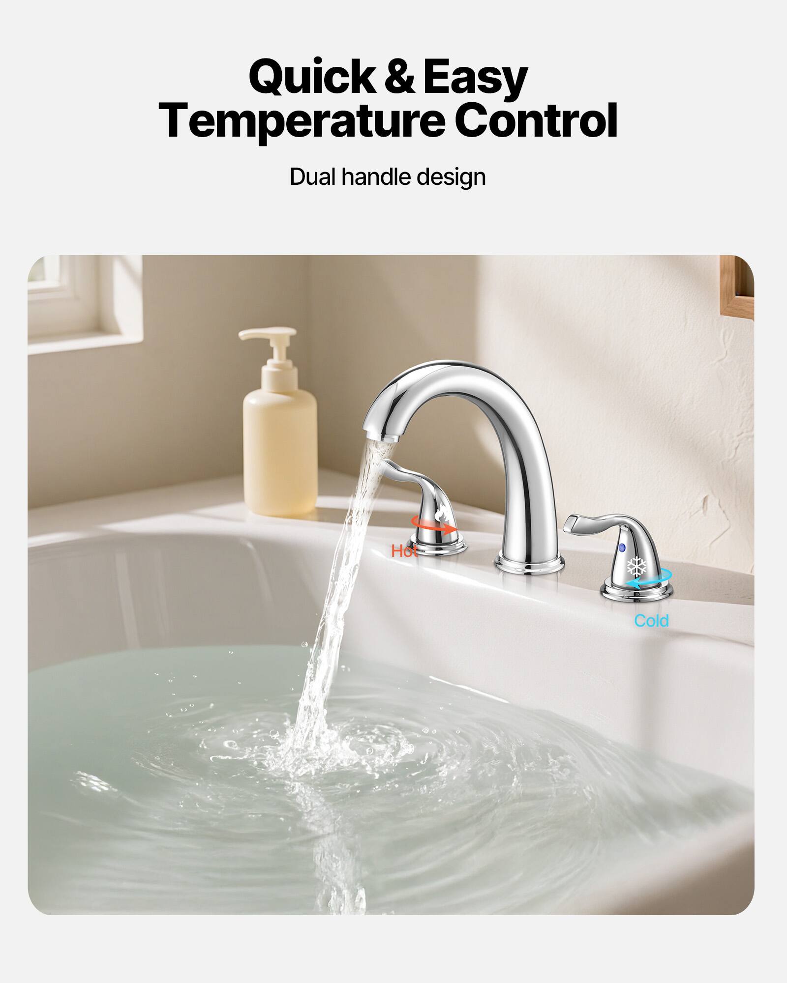 Quick & Easy Temperature Control  
Dual handle design  
Hot  
Cold