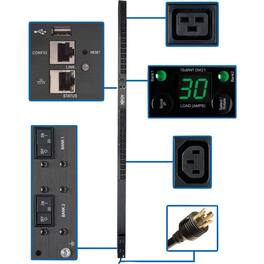 Tripp Lite - by Eaton PDU 5.5kW Single-Phase Monitored PDU with LX Platform Interface 208/230V Outlets (20 C13 & 4 C19) - Black