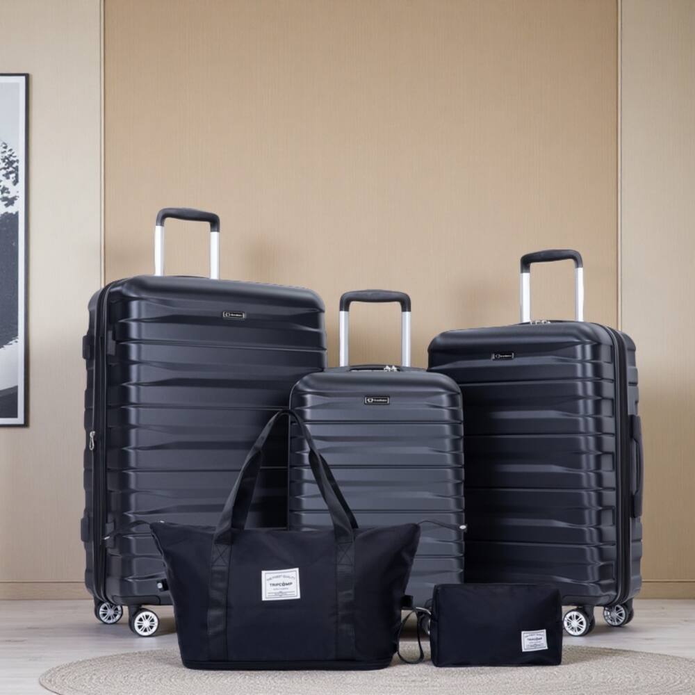 Angle. BreeBe - Expandable Hard PC 5-Piece Luggage Set with TSA Lock and Spinner Wheels - Black.