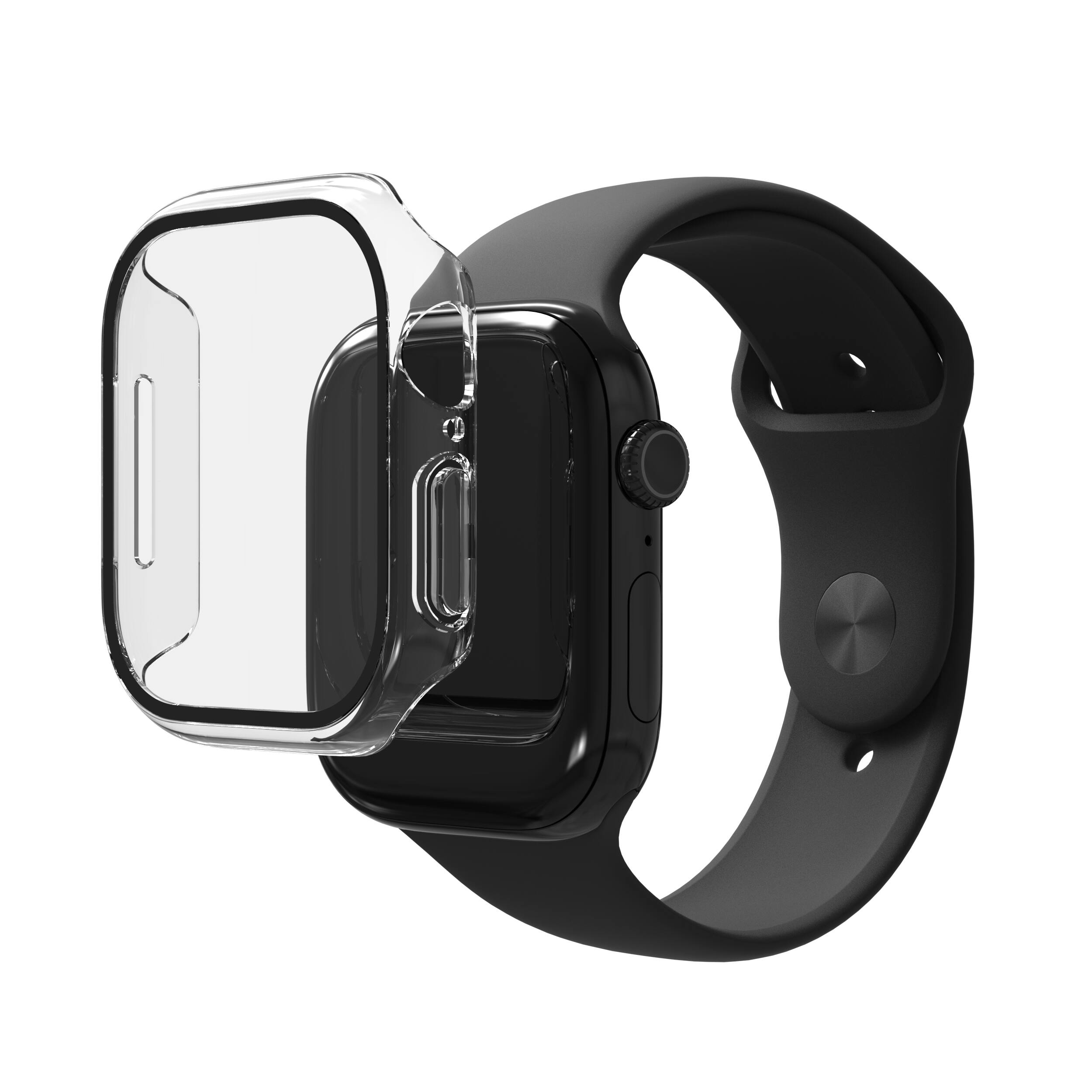 Left. ZAGG - InvisibleShield Glass Elite 360 Integrated Bumper + Screen Protection for Apple Watch Series 11/10 Small - Clear.