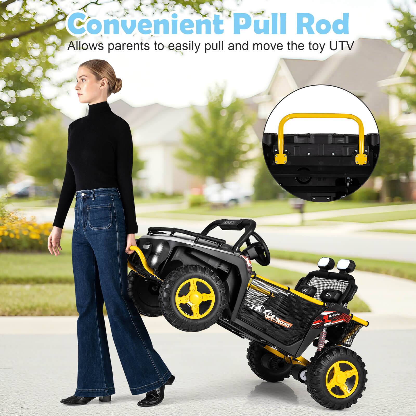 Convenient Pull Rod  
Allows parents to easily pull and move the toy UTV