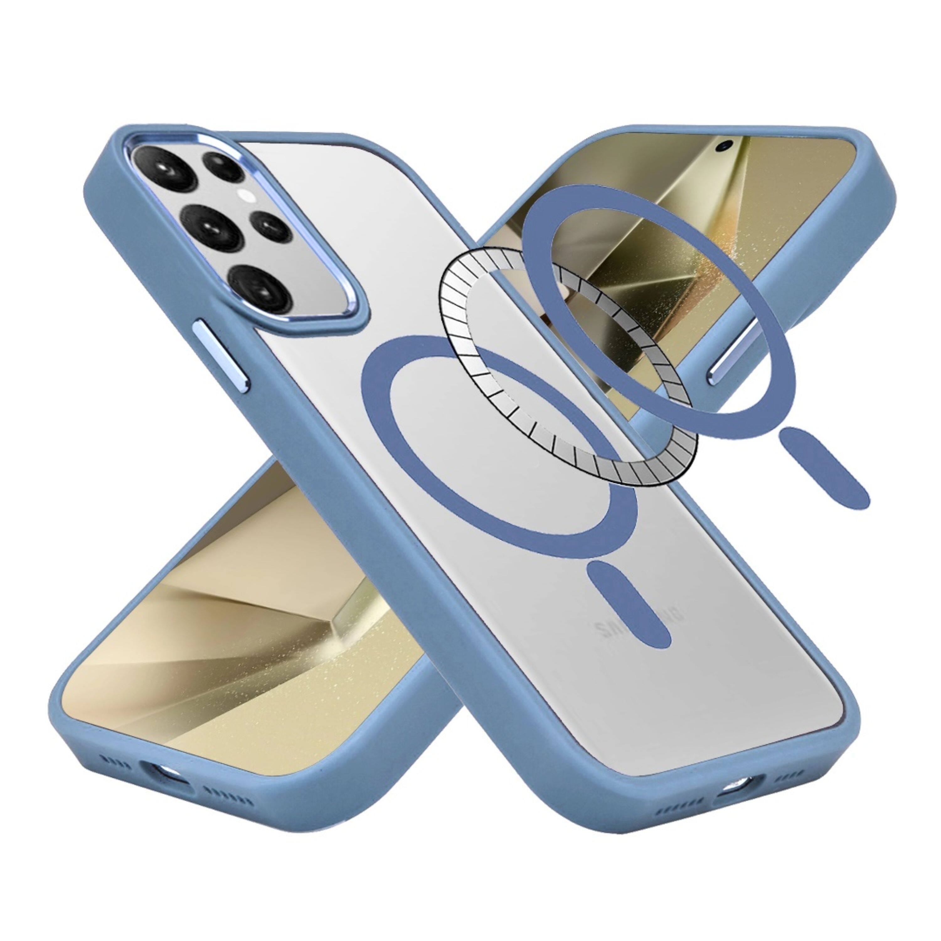 Angle. Kitcheniva - Clear Back Magnetic Circle Metal Buttons Phone Case For Samsung Galaxy S24+ Plus Light Blue - Light Blue.