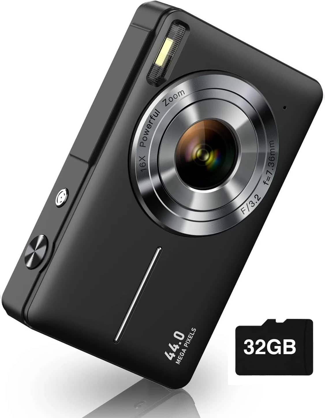 PRIMEPLUS - Digital Camera, FHD 1080P Digital Point and Shoot Camera with 16X Zoom Anti Shake, 32GB Card, Compact Small Camera - Black
