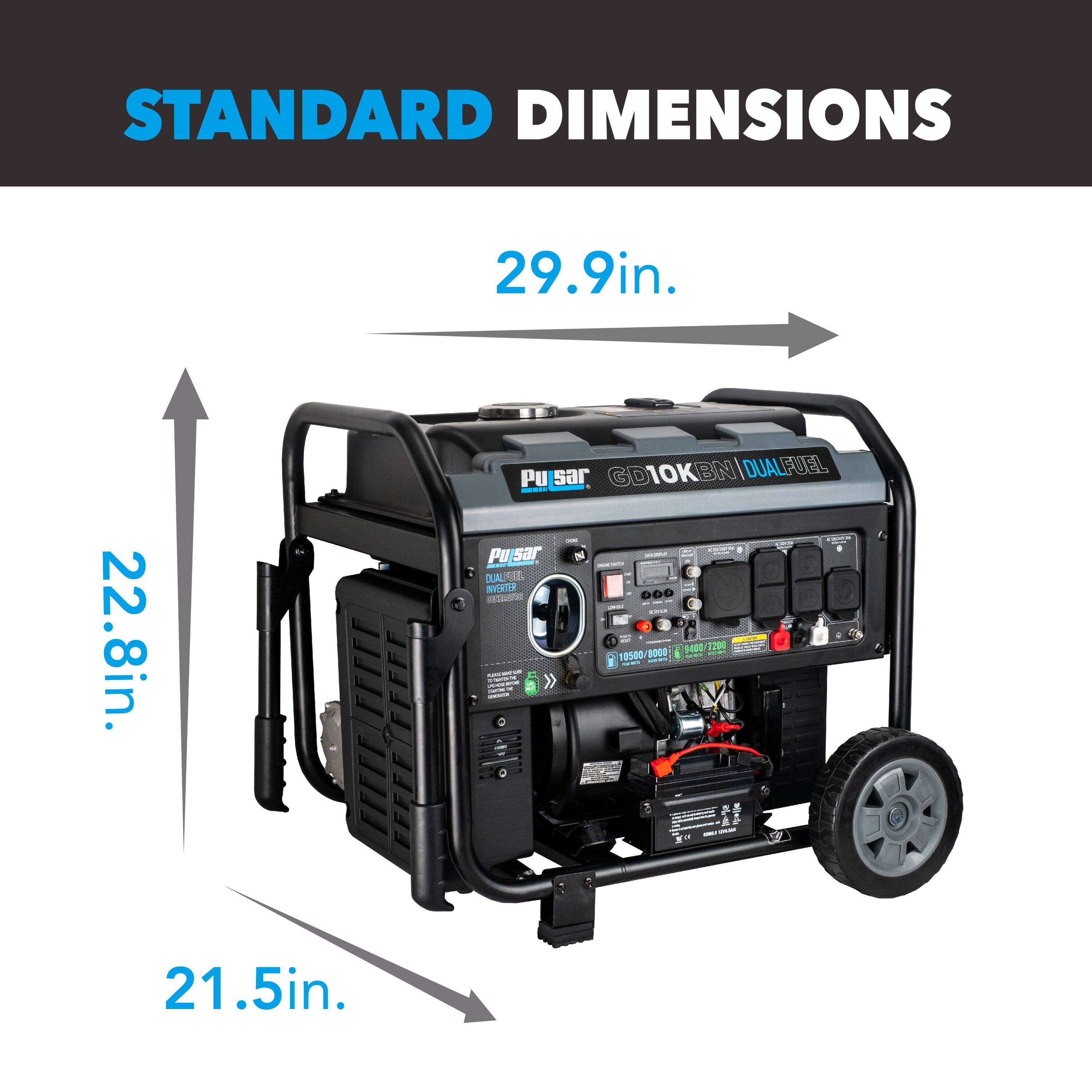 STANDARD DIMENSIONS  
29.9in. x 22.8in. x 21.5in.  

Pu sar GD10KBN DUAL FUEL