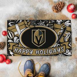 Evergreen Enterprises - Vegas Golden Knights 28" x 16" Happy Holidays Christmas Turf Door Mat - Multicolor