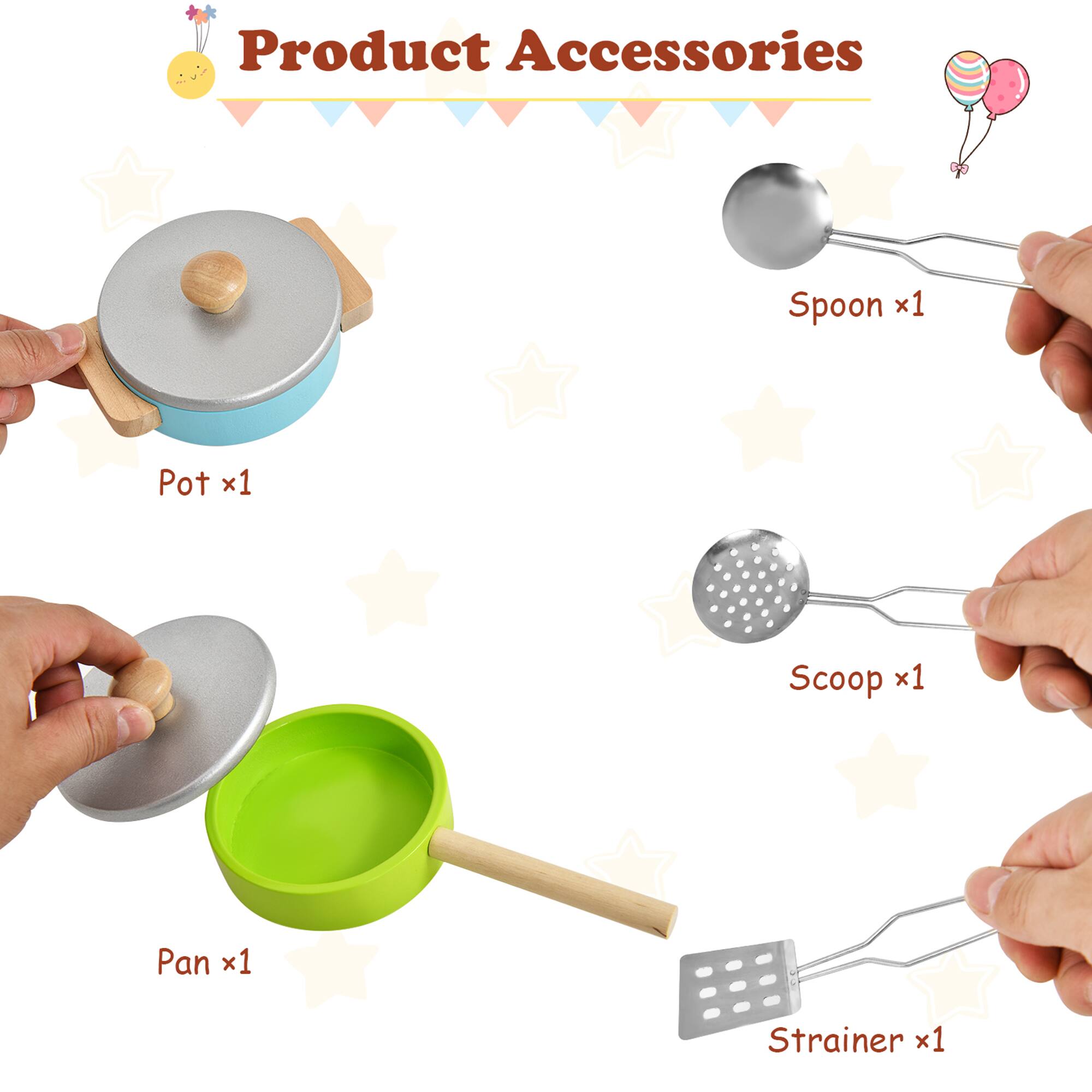 Product Accessories

- Spoon x1
- Pot x1
- Scoop x1
- Pan x1
- Strainer x1