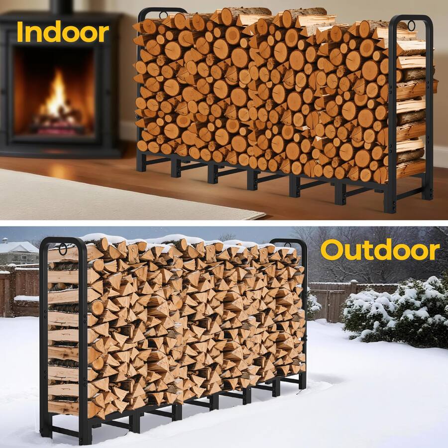 JETRANSPORT Amagabeli 8ft Firewood Log Rack Outdoor Heavy Duty Logs ...