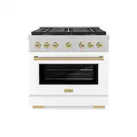ZLINE - Autograph 36 in. 5.2 cu. ft. Freestanding Paramount Gas DuoPro Range in Satin Steel with White Door and Bronze Accents - White Matte - Front_Zoom