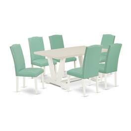 East West Furniture - 7 Pc Mid Century Dining Set Consists of a Linen White Wood Table and 6 Pond PU Leather Upholstered - Multi-Color